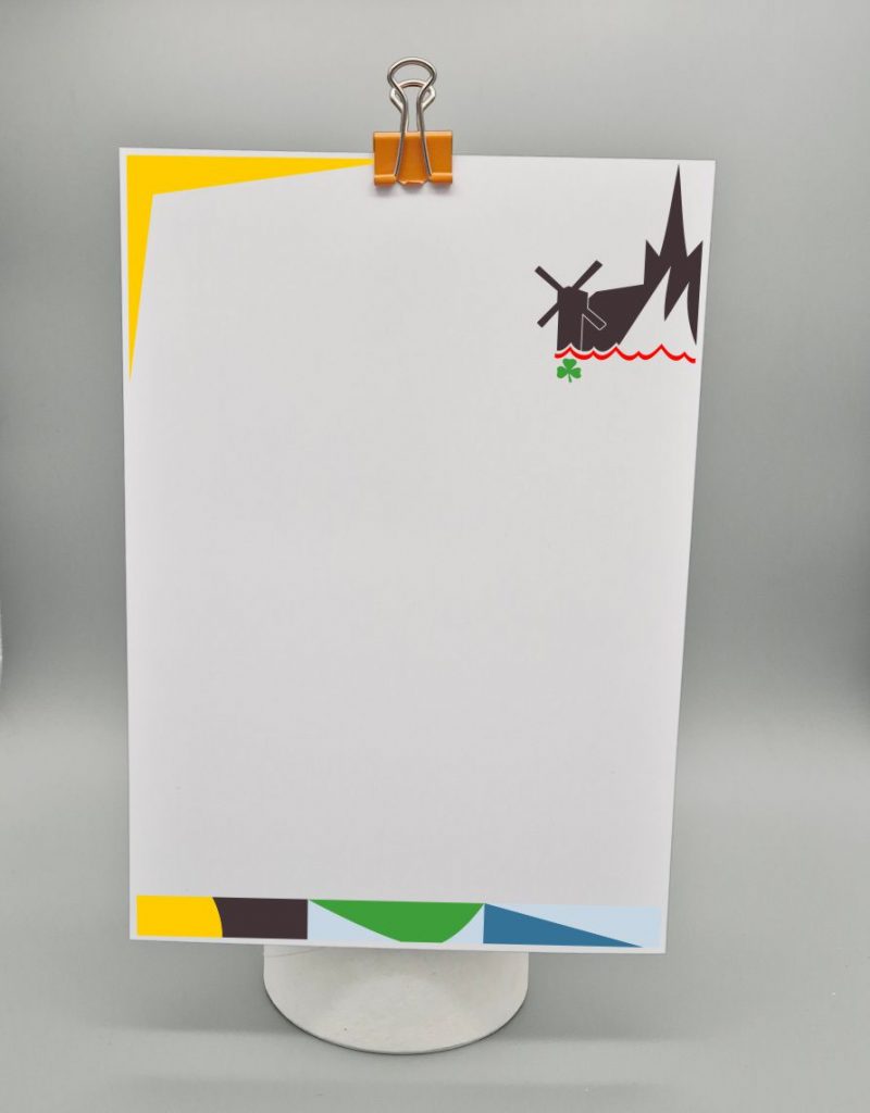 Briefbogen aus dem Grafik Design System für die Sportevent-Kampagne von Silja Wolff mit grafischen Flächen und Event-Logo in der oberen rechten Ecke