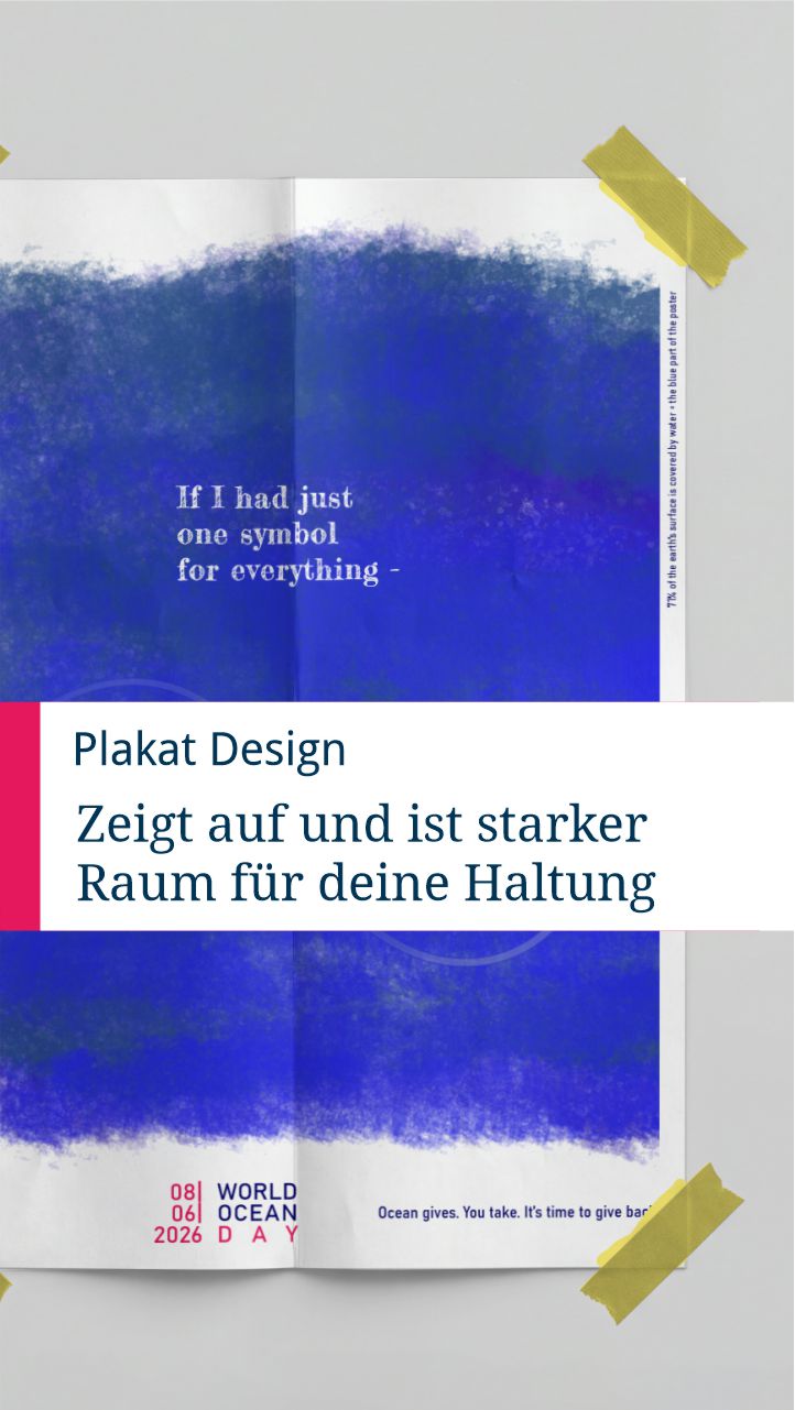Poster Design von Silja Wolff, Plakatkünstlerin, Data-Art-Poster zum world ocean day 2026, reduzierte farbpalette, blau-weiß, auf poetische weise wird das verhältnis von land zu wasseroberfläche dargestellt