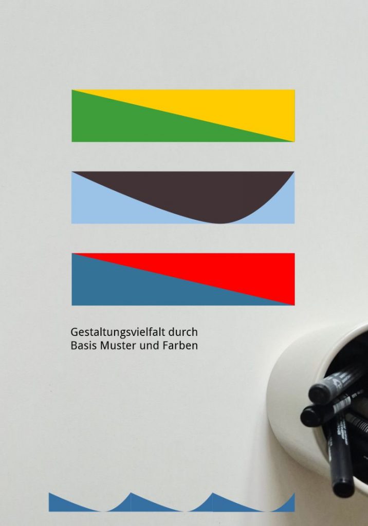 Die Grundelemente Dreieck und Welle, sowie die sechs Farben des Grafik Design Systems für die Sportevent-Kampagne von Silja Wolff.