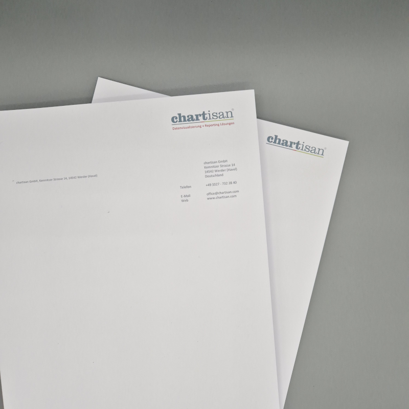 Brand Design, umgesetzt in Briefbogen und Folgeseite mit Corporate Logo und Firmenangaben