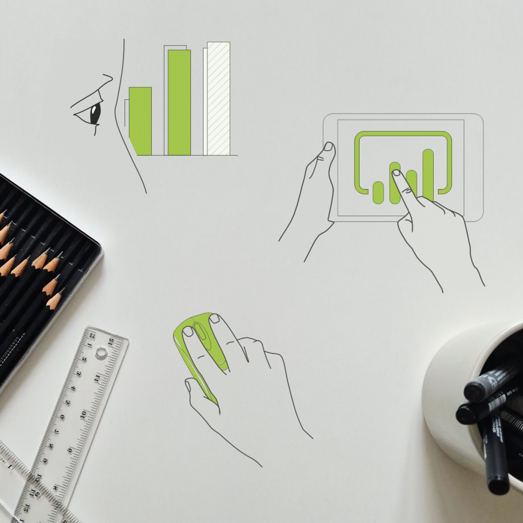 zweifarbige Icons für Datenvisualisierung, passend zum vorhandenen Corporate Branding,  minimalistisch-ästhetischer Stil von Silja Wolff, Grafikdesignerin