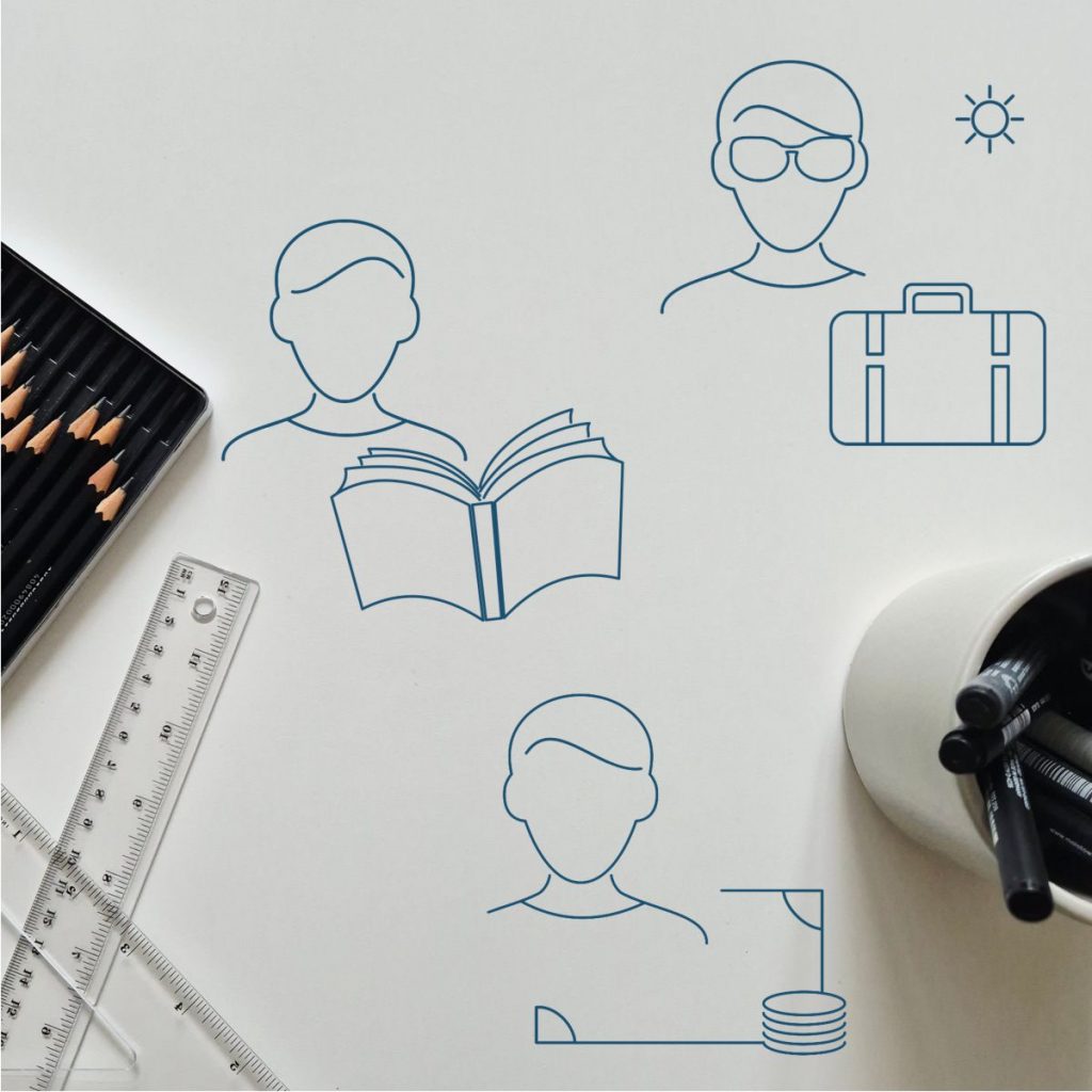 Icons für den Bereich Weiterbildung, passend zum vorhandenen Corporate Branding,  minimalistisch-ästhetischer Stil von Silja Wolff, Grafikdesignerin