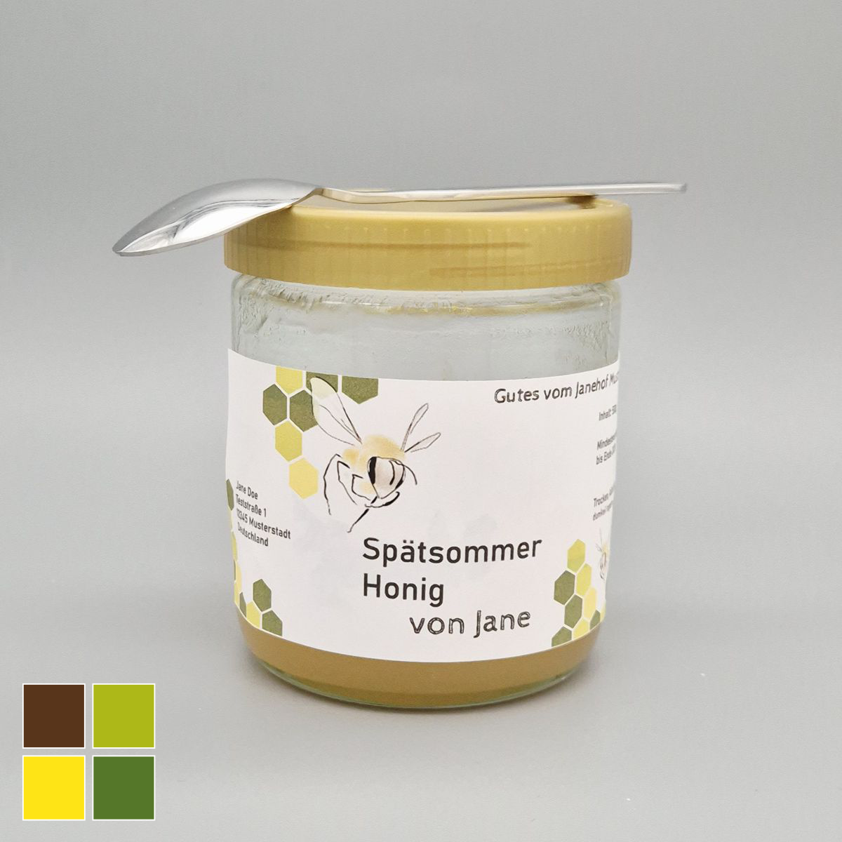 Brand Design umgesetzt als Etikett für einen regional erzeugten Bauernhof Honig
