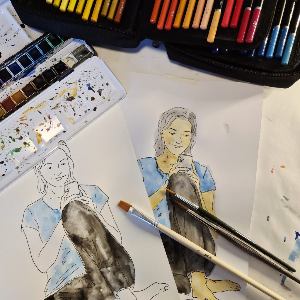 mit Pinsel und Fineliner wird die Illustration für das Poster zum Paste Up Festival in Warschau 2026 erstellt von Silja Wolff, Grafikdesigerin und Plakatkünstlerin
