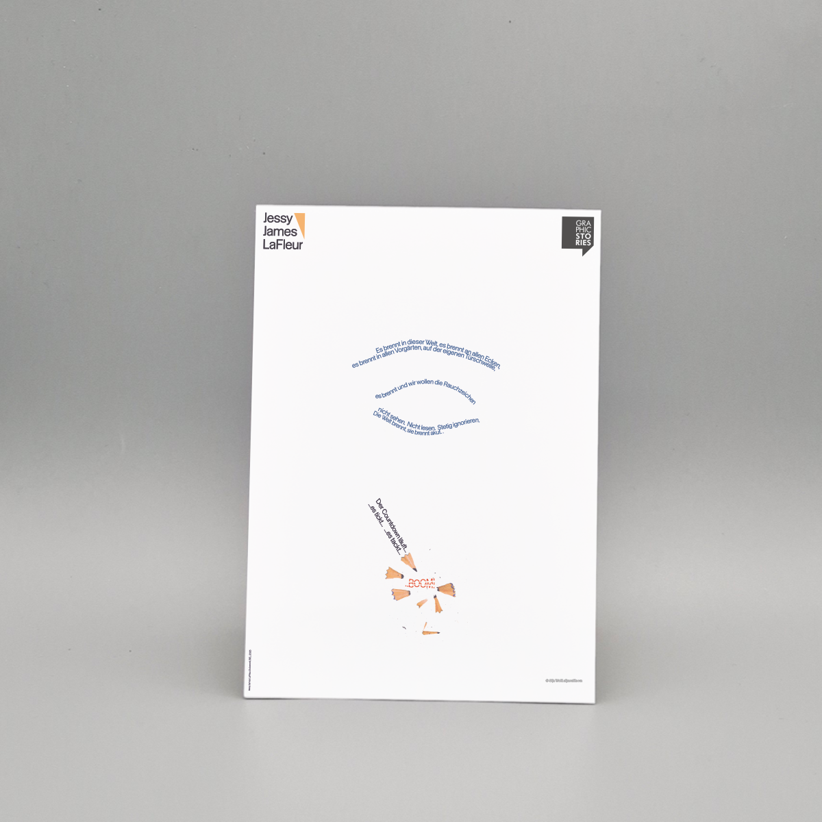 Poster Design von Silja Wolff, Plakatkünstlerin, hochformat mit überwiegend Weißraum, minimalistischer Stil bei dem die Typografie genutzt wird, um ein Auge und den Stift einer Poetin darzustellen